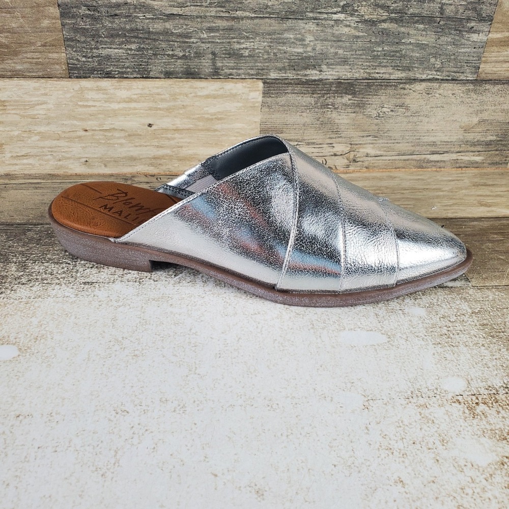 Blowfish Malibu Hazel Womens Mules Sz 9 M Metallic Silver Slip On Almond Toe